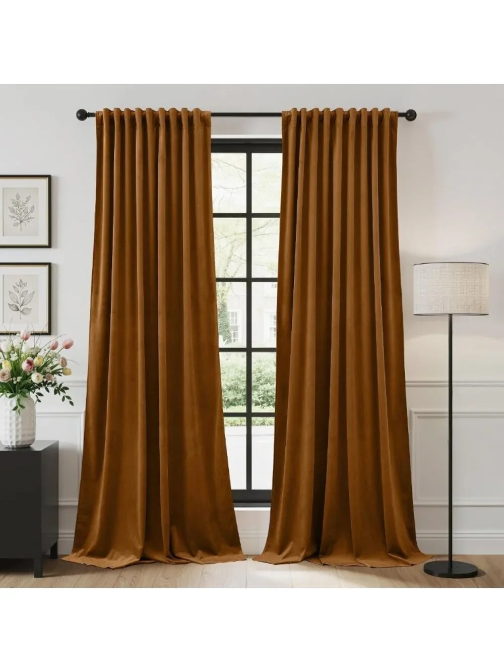 Burnt Orange Velvet Curtains, Fall Home Decor, 2 Panels, W52 x L90, Cozy Style